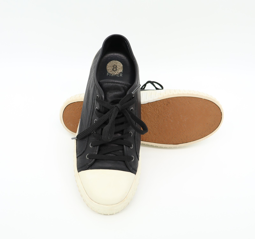 Eileen Fisher Sz 8 Nod Leather Sneakers Black White Minimalist Quiet Luxury